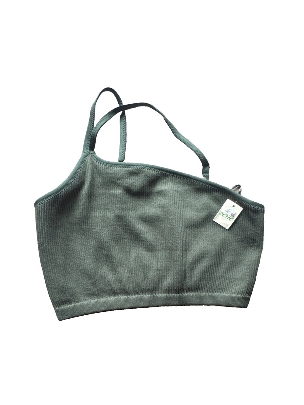 Aerie Green One-Shoulder Seamless Ribbed Bralette/Crop Top Size Medium NWT